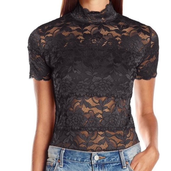 GUESS Black Lace Mock-Neck Shayna Top Medium - Picture 6 of 6